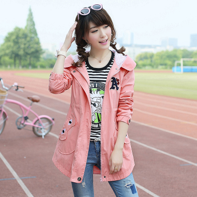 少女青少年秋春季装韩版女初中高中学生女装 风衣外套中长款上衣