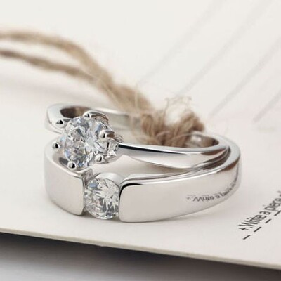 仿真一克拉钻戒情侣对戒一对 仿钻石结婚戒指环 925银首饰品包邮