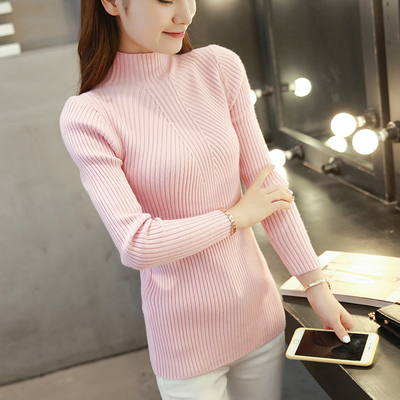 韩版秋冬季显瘦上衣加厚女士高领毛衣针织衫女修身弹力套头打底衫