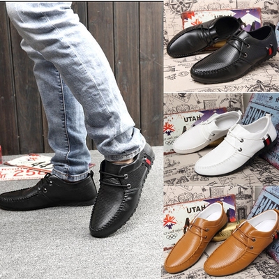 夏季男士休闲皮鞋新款镂空豆豆鞋英伦韩版青年开车单鞋商务小皮鞋