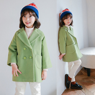 2016新款韩版女童呢衣外套中大童双面尼大衣中长款童外套
