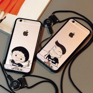 iphone6s plus硅胶苹果手机壳透明软壳情侣挂脖挂绳可爱卡通女款