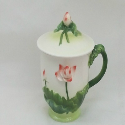 荷花包邮创意新陶瓷马克奶杯带盖珐琅彩家居实用茶杯水杯特价