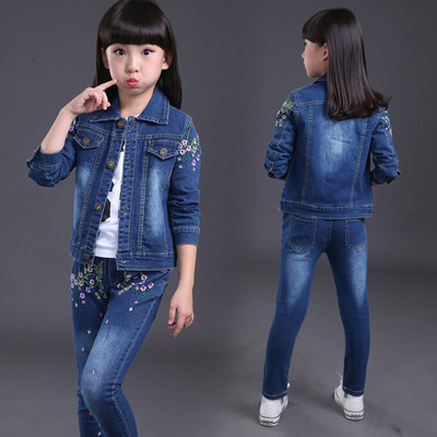 女童春季时尚牛仔服套装10童装韩版运动开衫外套12小女孩子牛仔裤