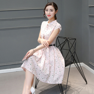 2016新款韩版修身显瘦甜美中长裙气质时尚碎花连衣裙
