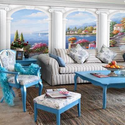 3d大型欧式立体罗马柱客厅沙发电视背景墙纸壁画卧室风景油画
