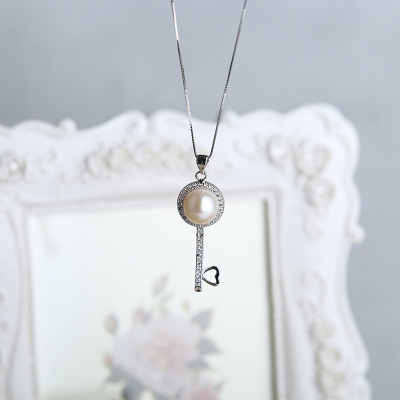 韩国进口现货925纯银天然珍珠大牌钥匙吊坠 项链