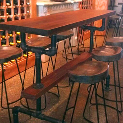 复古做旧铁艺办公室吧台个性水管实木咖啡餐桌椅创意酒吧餐桌吧台