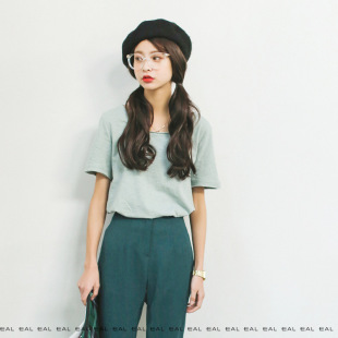 韩国东大门夏季女装短袖上衣纯色衣服女式T恤L80
