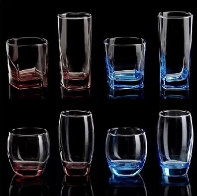 乐美雅透明玻璃水杯耐热茶杯啤酒杯创意彩色口杯子玻璃杯套装