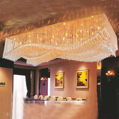 宴会厅方形波浪形水晶吊灯酒店售楼部会所金色大型水晶灯具定做