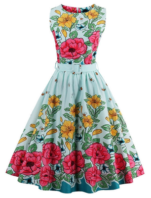 Summer Plus Size Pleated Dress 1950s Aubrey Swing Dress