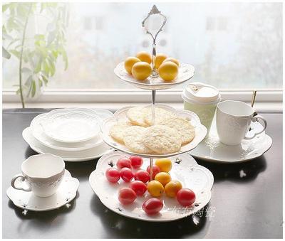 【包邮】白色镂空蛋糕盘 三层/双层点心盘子 聚会咖啡厅糕点摆盘
