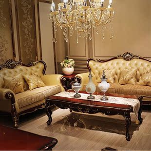 欧式真皮沙发123组合小美式复古实木大户型头层牛皮别墅客厅转角