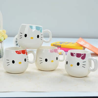 创意马克杯QQ可爱表情杯陶瓷牛奶萌杯早餐杯情侣KT猫笑脸咖啡杯