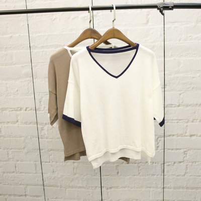 夏季韩版新款简单镂空V领薄针织衫女短袖宽松显瘦上衣优质舒适版