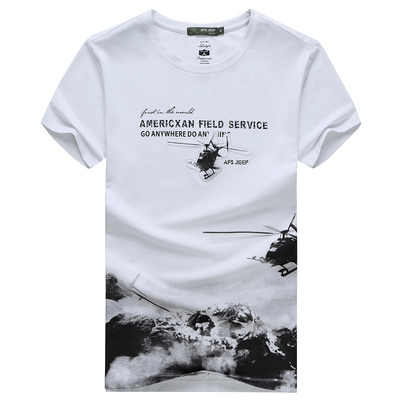 Afs Jeep/战地吉普男士短袖T恤 15夏韩版纯色半截袖 男圆领打底衫