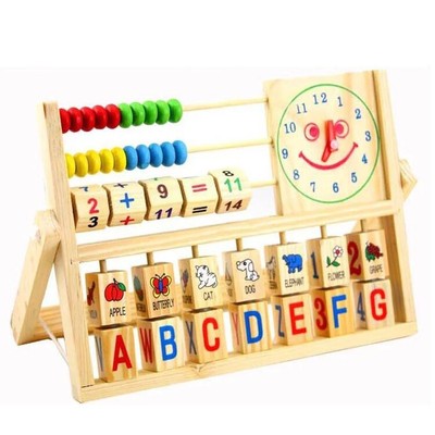 包邮多功能笑脸时钟计算架 幼儿早教益智学习 木制玩具 早教中心