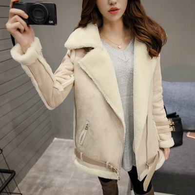 2016冬季新款时尚羊羔绒外套麂皮绒毛呢韩版新品短款外套时尚女装