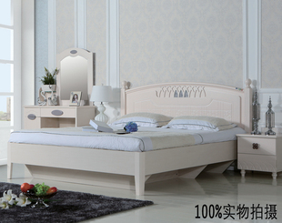韩式田园床简约地中海高低箱床双人床1.8米板式床储物高箱床