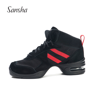 Sansha 法国三沙运动鞋分离气垫底现代舞蹈鞋帆布面高帮广场舞鞋