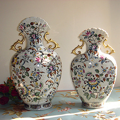欧式陶瓷器摆件大双耳花瓶花插 家居装饰摆件工艺品摆