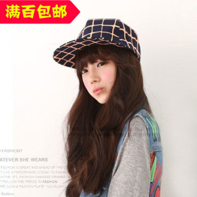 韩国原版网格子棒球帽平沿嘻哈潮街舞帽子滑板帽男女宽沿帽子