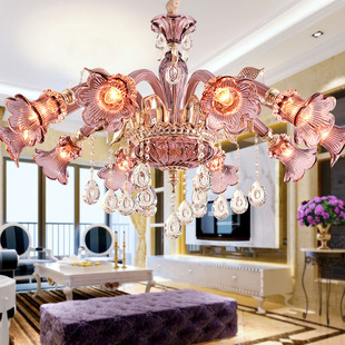 简欧式水晶灯具 现代奢华田园客厅灯卧室灯餐厅灯饰紫色创意吊灯