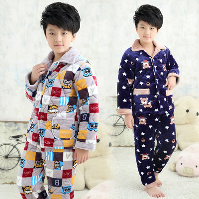 2016秋季新款儿童法兰绒睡衣男童儿童韩版家居服套装多色可选
