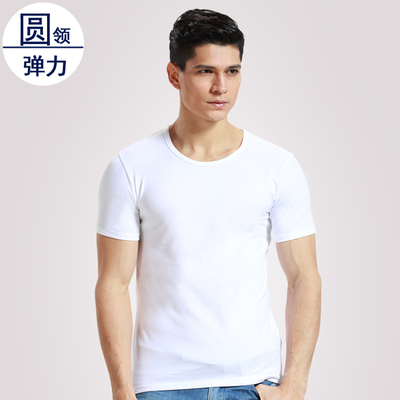 男士短袖T恤 韩版紧身纯黑色莱卡纯棉运动汗衫贴身空白圆领打底衫