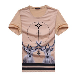 法堡2015夏季潮牌青年个性动物印花短袖T恤男 韩版修身型男装
