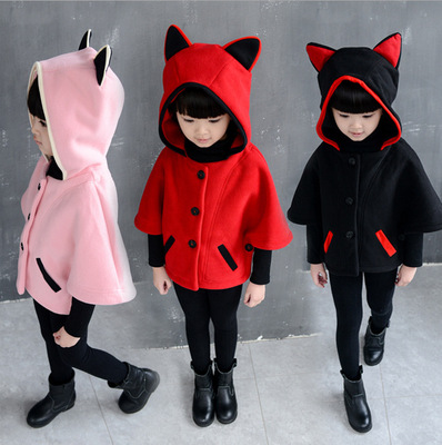童装2016秋季新款女童蝙蝠外套韩版儿童宝宝斗篷连帽披风上衣