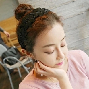 韩国发饰头饰 黑色蕾丝大花朵韩版韩式 宽边发箍头箍发卡