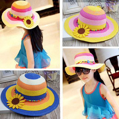 女宝宝太阳帽草帽夏季公主帽03-10岁儿童帽子遮阳海边出游沙滩帽