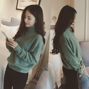 2016韩版新款女装宽松保暖羊绒衫高领针织衫学生套头毛衣女秋冬潮
