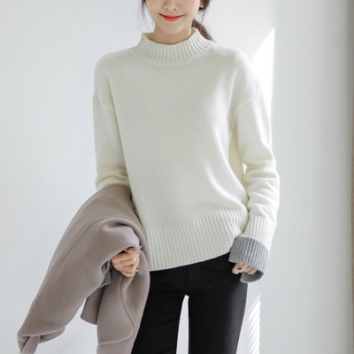秋冬2017韩版时尚修身半高领长袖毛衣打底衫女白色套头显瘦针织衫