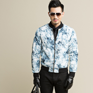 杰杰·欧门杰杰欧门2015新款潮牌男士外套韩版修身印花休闲夹克衫