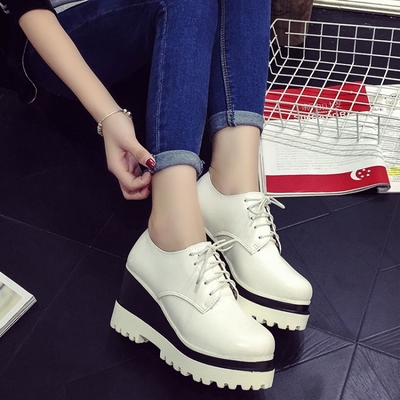 韩版时尚秋季新款单鞋平底坡跟防滑低帮鞋厚底松高跟皮鞋学生女鞋