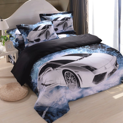 3D小汽车四件套被套儿童床上用品男孩卡通纯棉夏季全棉时尚床单