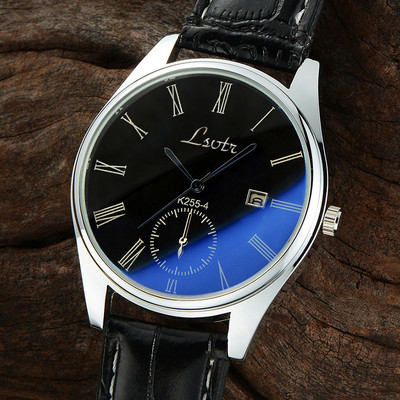 LSVTR 高档带日历蓝光玻璃防水手表 真皮带表 尊贵男女士情侣手表