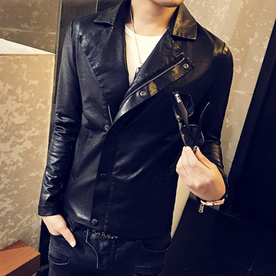 2016男士新款秋季外套韩版修身立领上衣夹克薄款青年秋装皮衣男装