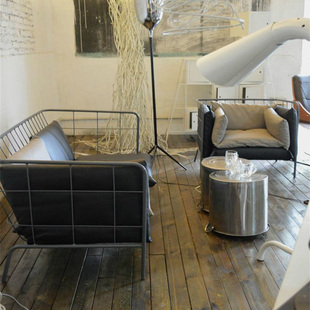 创意沙发组合软皮懒人沙发休闲做旧复古宜家皮革单人双人铁艺沙发