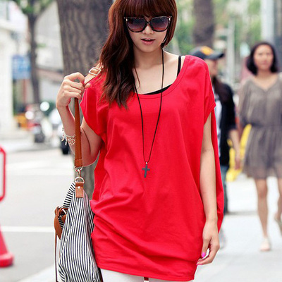 2015春夏新款潮流女装韩版显瘦大码圆领后背宽松蝙蝠短袖镂空T恤