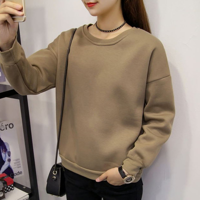 2016年秋冬季韩版加绒加厚纯色女式卫衣