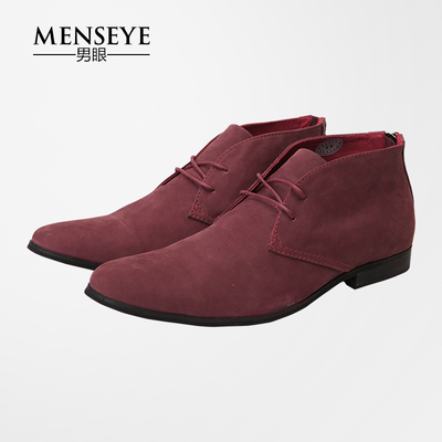 Menseye/男眼 男士真皮皮鞋 商务休闲优雅时尚舒适红色中帮男皮鞋