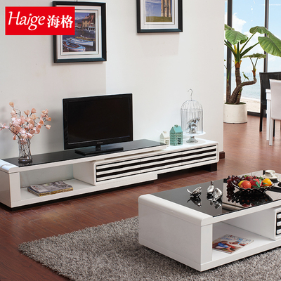 海格 电视柜 可伸缩电视柜组合 简约现代烤漆钢化玻璃电视柜地柜