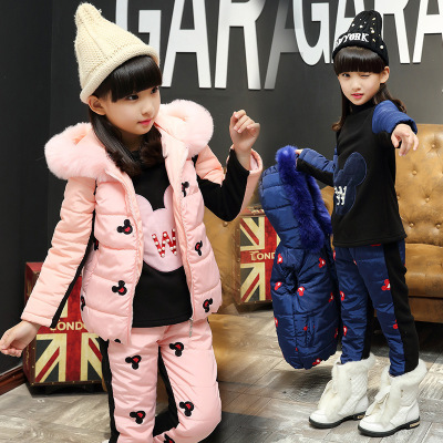 女童套装冬款中大童韩版卡通动漫三件套  儿童2016年童装一件代发