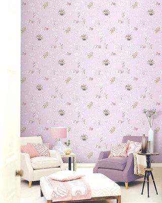 紫色花朵-代购韩国进口壁纸客厅卧室背景墙纸纯纸大卷16.5平