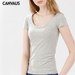 canvaus2015灰色纯棉t恤女短袖体恤修身圆领夏装大码纯色潮K127B