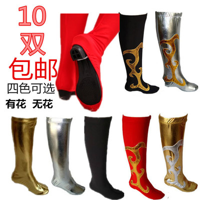 成人舞蹈弹力鞋套蒙古服靴鞋套藏族民族舞表演靴鞋套金银黑红鞋套